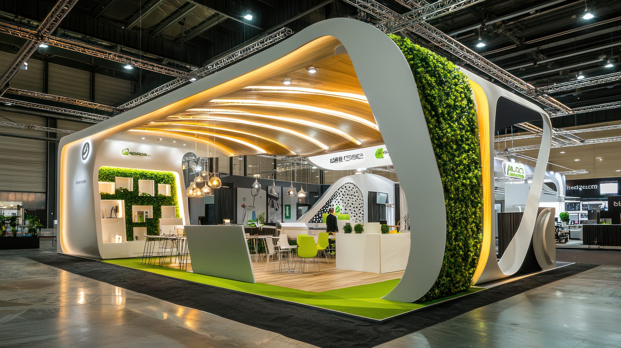 An exhibition booth with a unique and creative design, attracting visitors.